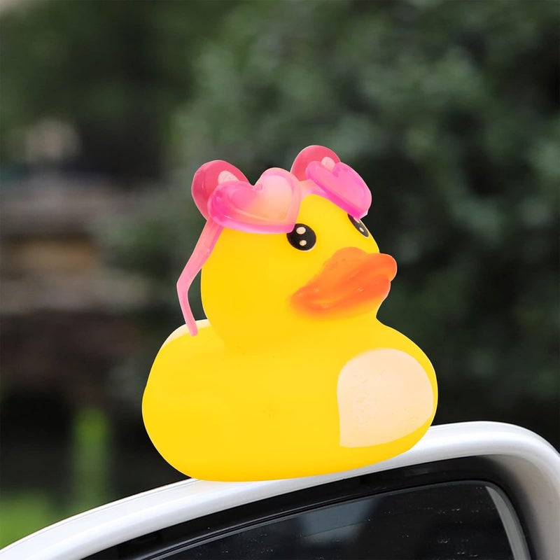 wonuu Car Rubber Duck Ornament for Car Dashboard Decoration Accessories with Mini Swim Ring Necklace and Sunglasses - Image 2